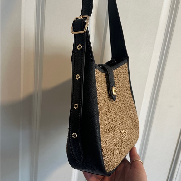NWOT Coach Hadley Mini Crossbody Bag in Raffia Tan & Black Leather - Picture 8 of 14